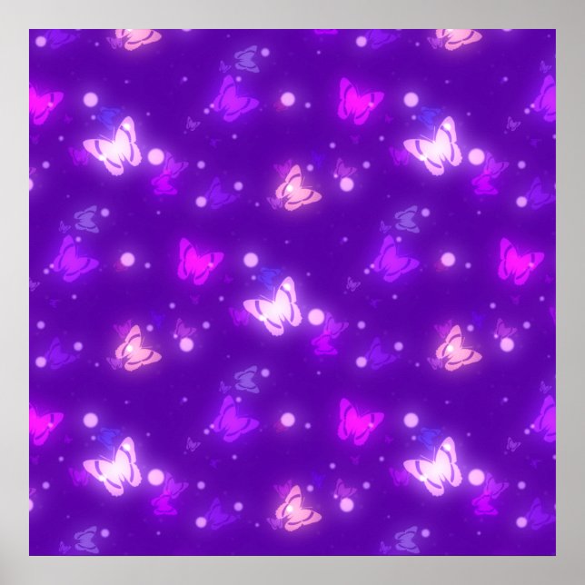 Light Glow Butterflies Violet Purple Design Poster (Front)