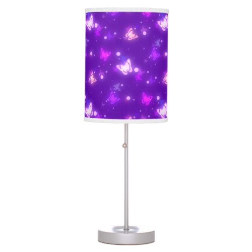 Light Glow Butterflies Violet Purple Design Table Lamp