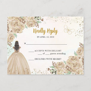 Light Gold Copper Floral Princess Quinceañera RSVP Postcard