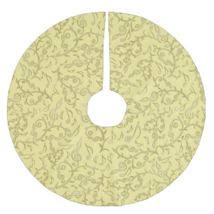 Light Gold Floral Music Notes Pattern Tree Skirt
