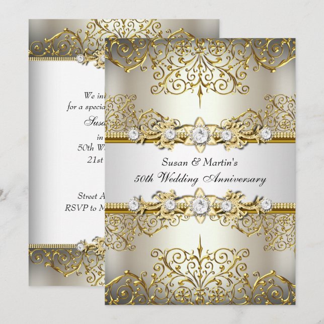 Light Gold Floral Swirl 50th Wedding Anniversary Invitation (Front/Back)