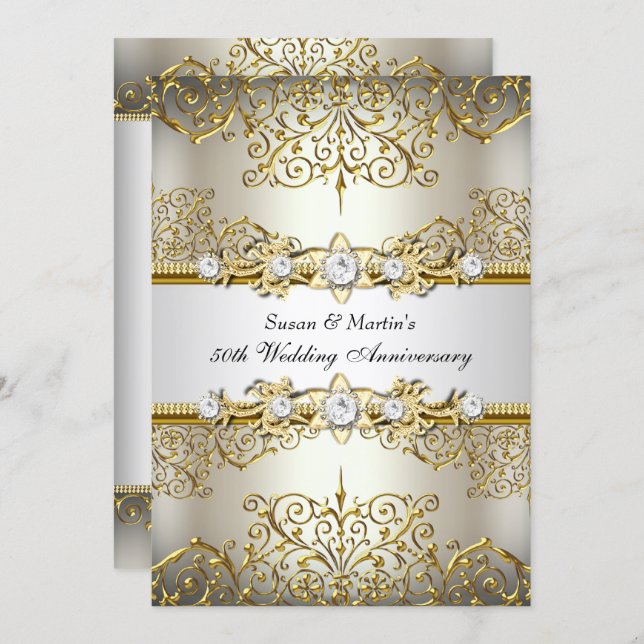 Light Gold Floral Swirl 50th Wedding Anniversary Invitation (Front/Back)