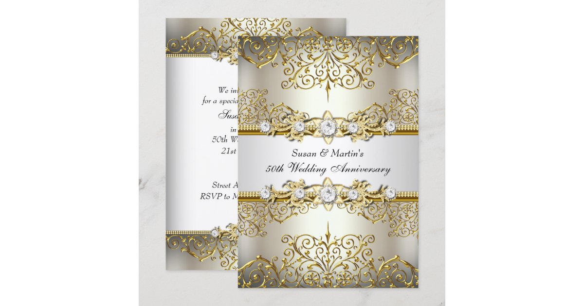 Light Gold Floral Swirl 50th Wedding Anniversary Invitation | Zazzle