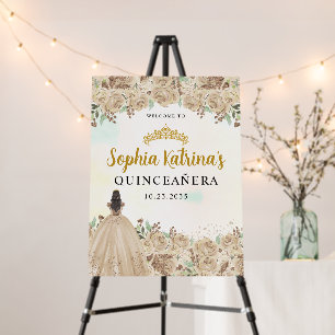 Light Gold Floral Tiara Dress Quinceanera Welcome Foam Board