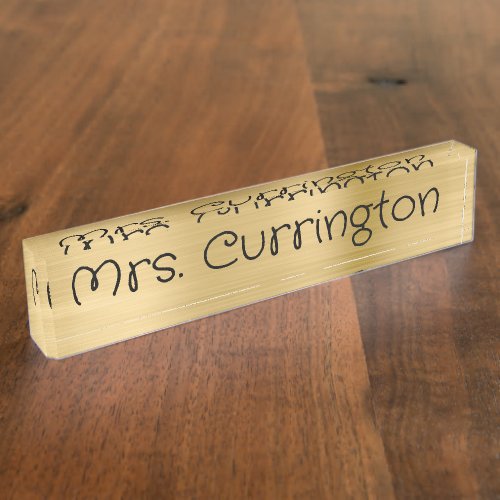 Light Gold Foil Monoline Script Teacher Desk Name Plate