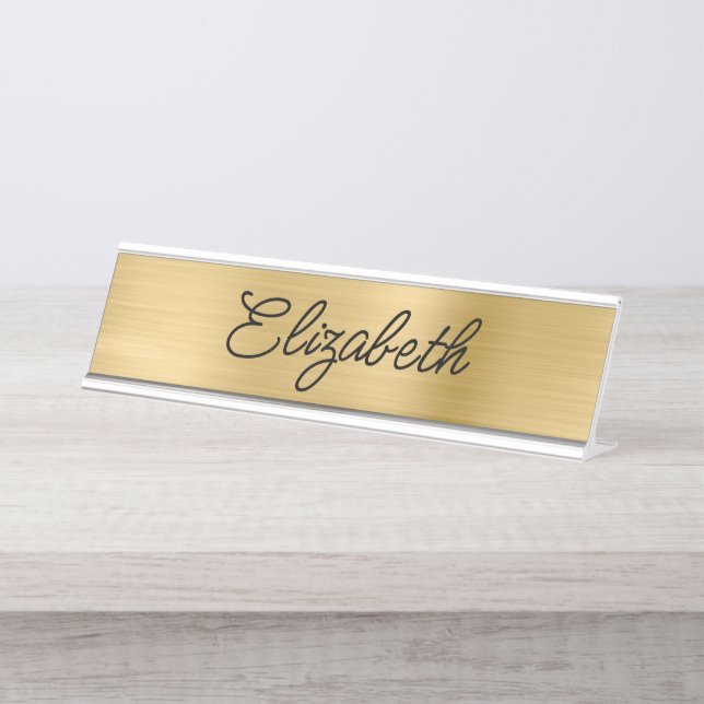 Light Gold Foil Stylistic Monoline Script Desk Name Plate (Front)