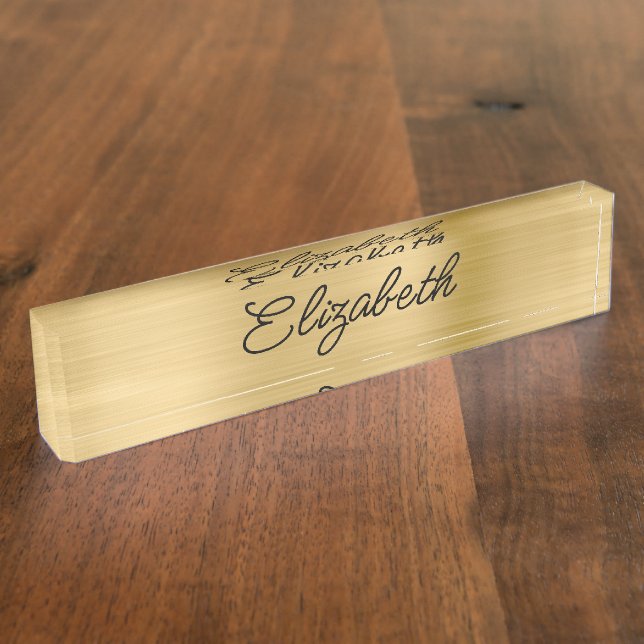 Light Gold Foil Stylistic Monoline Script Desk Name Plate (Side)