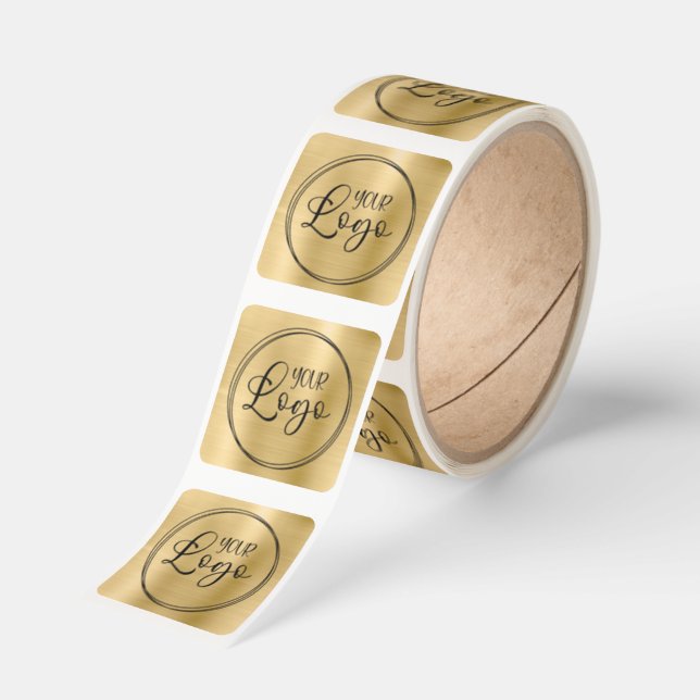 Light Gold Foil Your Business Logo Here Square Sticker (Roll)