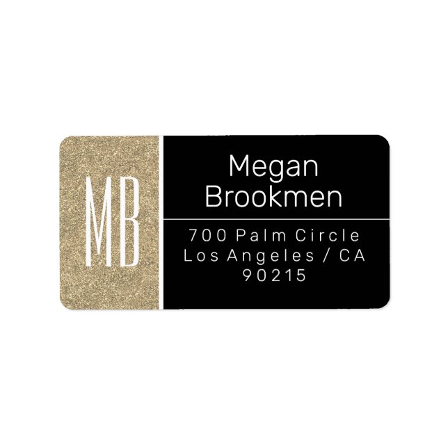 Light Gold Glitter/B&W/DIY Name Address Monogram Label (Front)