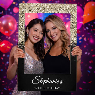 Light Gold Glitter Black 40th Birthday Selfie Frame