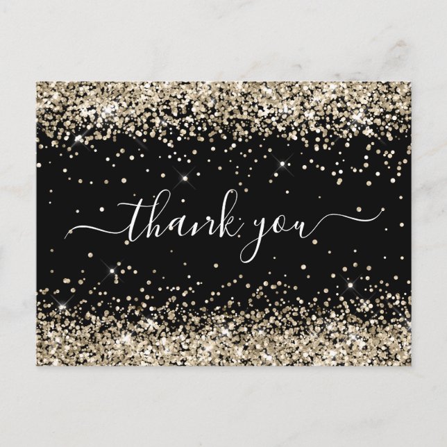 Light Gold Glitter Black 40th Birthday Thank You Postcard (Front)