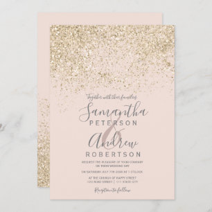 light gold glitter blush pink elegant chic wedding invitation