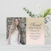 Light gold glitter blush pink ombre photo Sweet 16 Invitation (Standing Front)