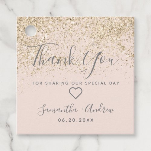 light gold glitter blush pink thank you wedding favor tags