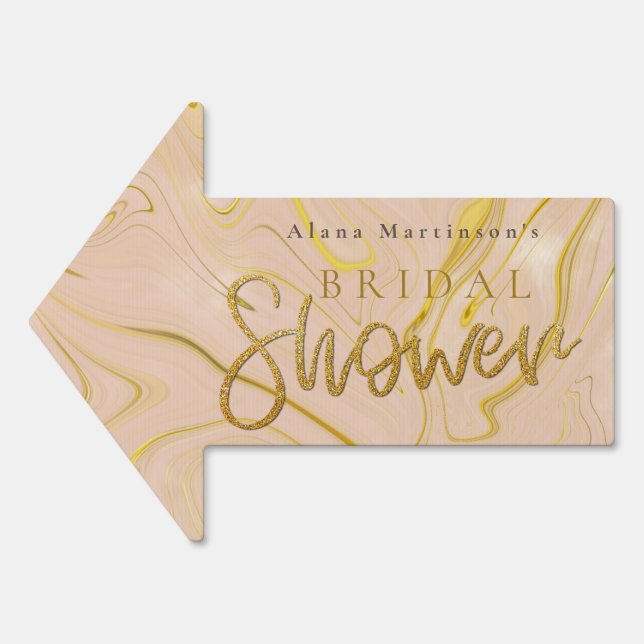 Light Gold Glitter Bridal Shower Arrow Sign (Front)
