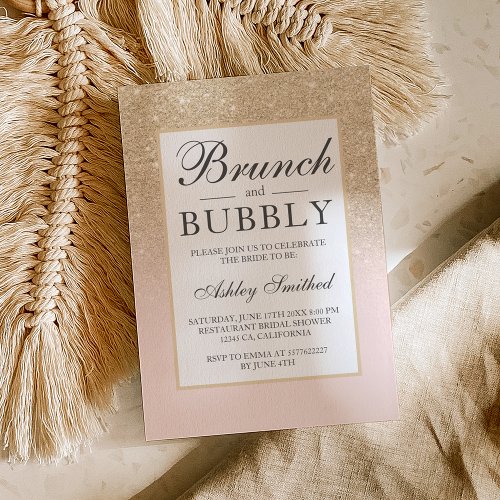 Light gold glitter brunch bubbly bridal shower invitation