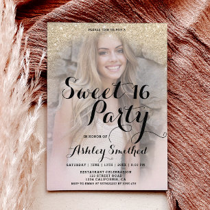 light gold glitter elegant photo budget Sweet 16