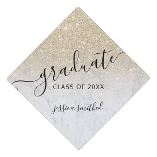light gold glitter marble chic typography graduate graduation cap topper
