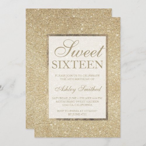 light gold glitter modern elegant chic Sweet 16 Invitation