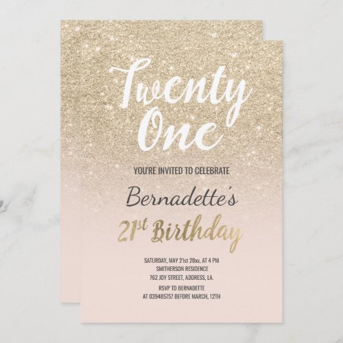 light gold glitter ombre 21st Birthday Invitation