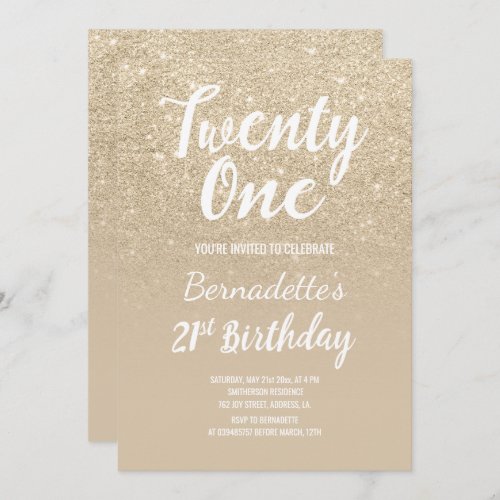 light gold glitter ombre pearl 21st Birthday Invitation