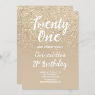 light gold glitter ombre pearl 21st Birthday Invitation