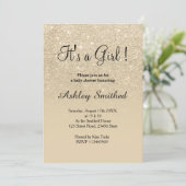 light gold glitter pink ombre girl baby shower invitation (Standing Front)