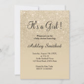 light gold glitter pink ombre girl baby shower invitation (Front)
