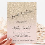 Light gold glitter pink ombre script sweet 16 invitation<br><div class="desc">A modern,  original and simple faux light gold glitter ombre Swet 16 birthday invitation on a fully customizable blush pink color background with a modern typography.</div>