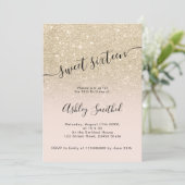 Light gold glitter pink ombre script sweet 16 invitation (Standing Front)