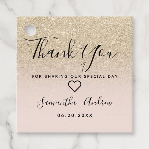 light gold glitter pink ombre thank you wedding favor tags