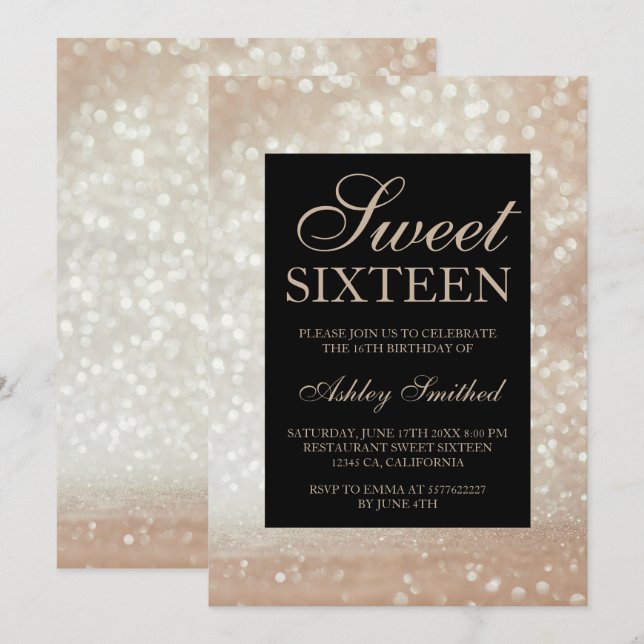 Light gold glitter sparkles elegant chic Sweet 16 Invitation (Front/Back)