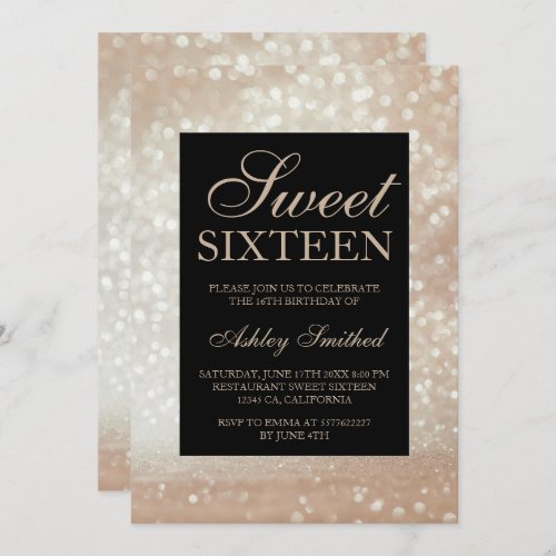 Light gold glitter sparkles elegant chic Sweet 16 Invitation