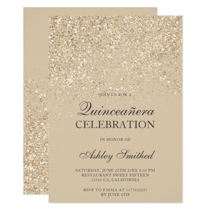 light gold glitter sparkles glam chic Quinceañera Invitation | Zazzle.com