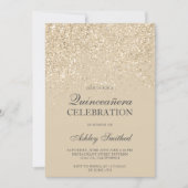 light gold glitter sparkles glam chic Quinceañera Invitation (Front)
