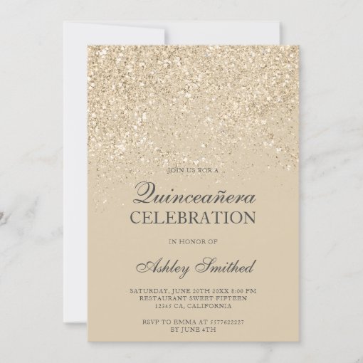 light gold glitter sparkles glam chic Quinceañera Invitation | Zazzle