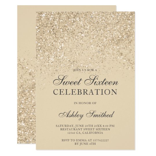 light gold glitter sparkles ivory sweet sixteen invitation | Zazzle.com