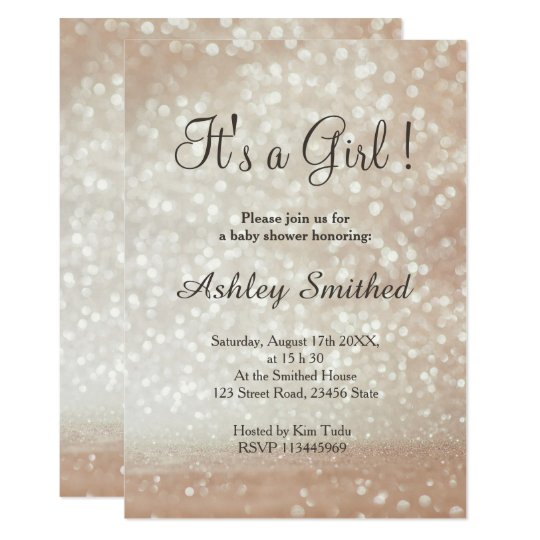 Light gold glitter sparkles rose girl baby shower invitation | Zazzle.com