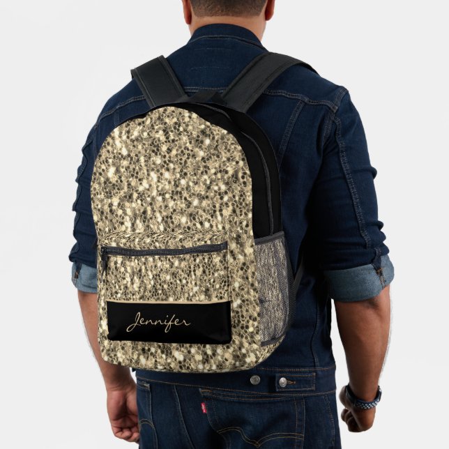 Light Gold glitters sparkles black Custom name Printed Backpack (Insitu (Model))