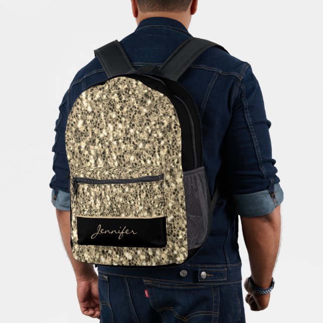 Light Gold glitters sparkles black Custom name Printed Backpack (Insitu (Model))