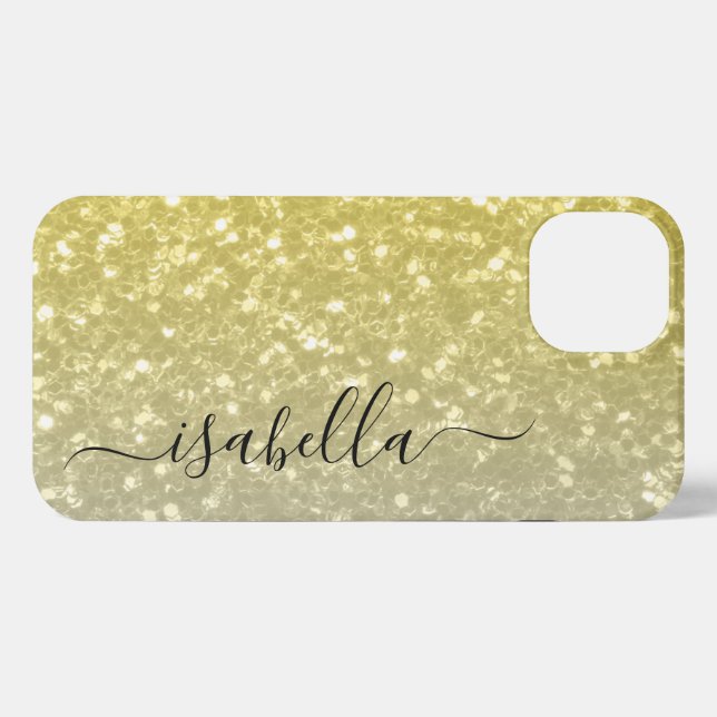 Light gold gray ombre faux sparkles Custom name iPhone Case (Back Horizontal)