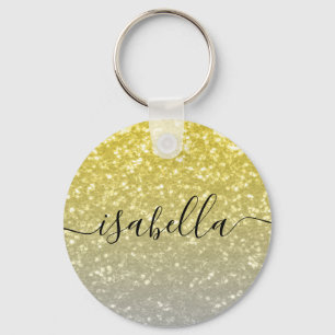 Light gold gray ombre faux sparkles Custom name Keychain