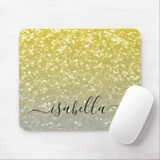 Light gold gray ombre faux sparkles Custom name Mouse Pad