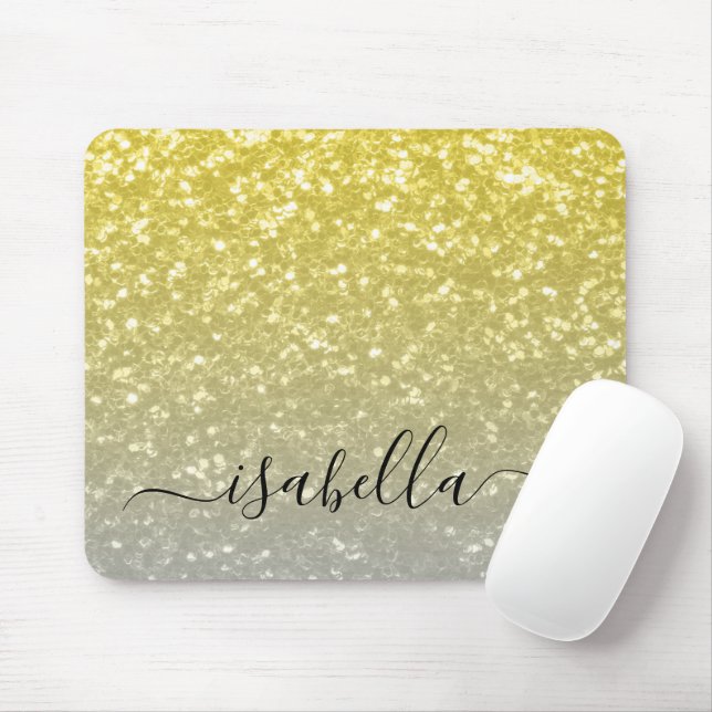 Light gold gray ombre faux sparkles Custom name Mouse Pad (With Mouse)
