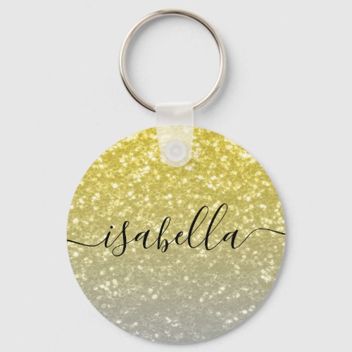 Light gold gray ombre faux sparkles your name keychain