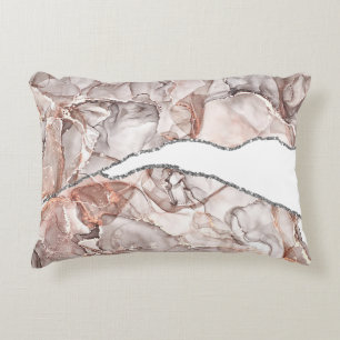 LIGHT GOLD MARBLE AGATE SILVER GLITTER GLAM ACCENT PILLOW