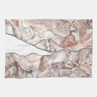 LIGHT GOLD MARBLE AGATE SILVER GLITTER GLAM KITCHEN TOWEL