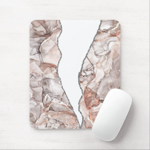 LIGHT GOLD MARBLE AGATE SILVER GLITTER GLAM MOUSE PAD