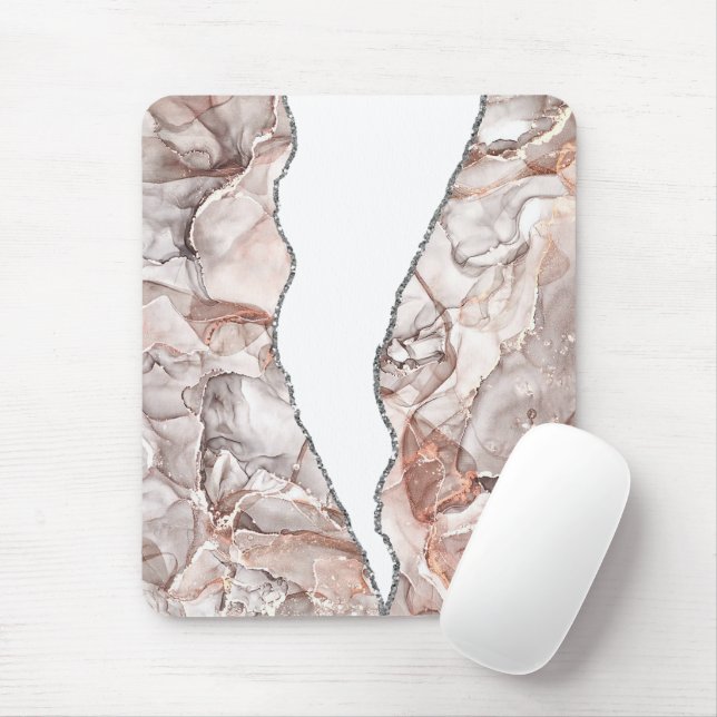 LIGHT GOLD MARBLE AGATE SILVER GLITTER GLAM MOUSE PAD (With Mouse)