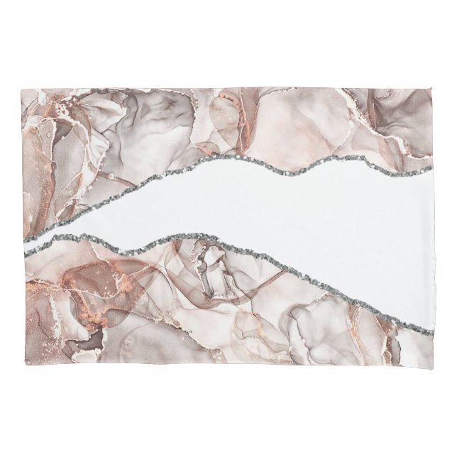 LIGHT GOLD MARBLE AGATE SILVER GLITTER GLAM PILLOW CASE (Front)